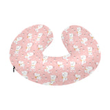 Cute white rabbit flower pink background U-Shaped Travel Neck Pillow