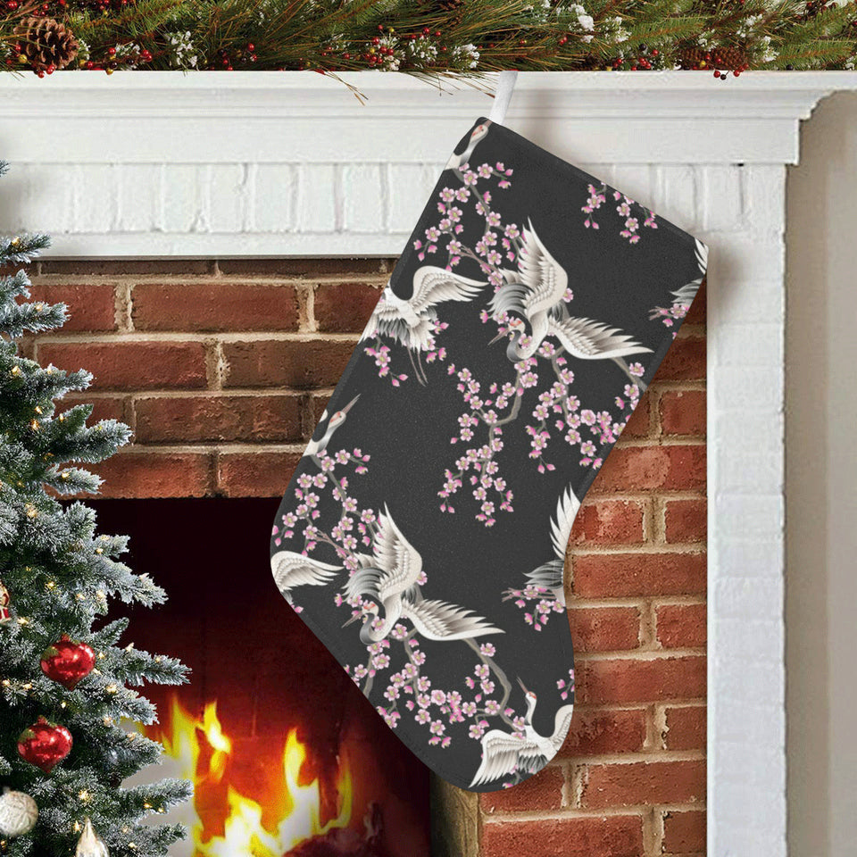 Japanese crane pink sakura pattern Christmas Stocking