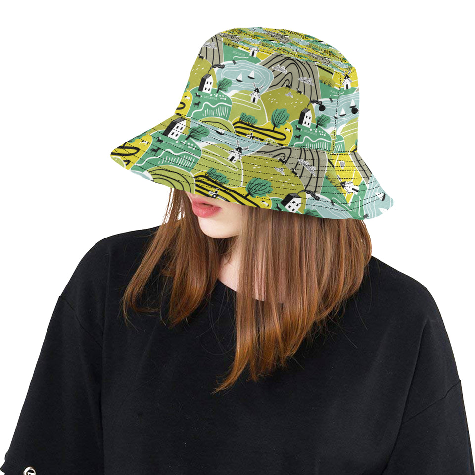 Hand drawn windmill pattern Unisex Bucket Hat
