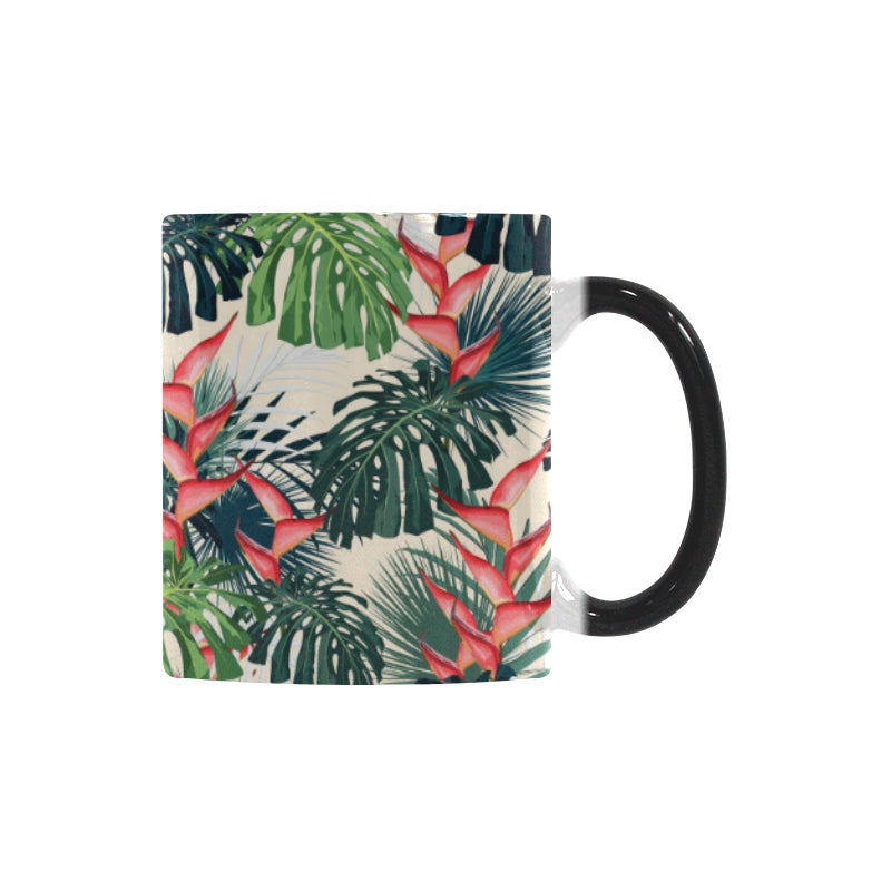 heliconia flowers, palm and monstera leaves Morphing Mug Heat Changing Mug