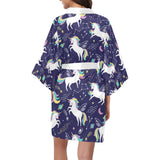Hand drawn cute unicorn star planet Women's Short Kimono Robe