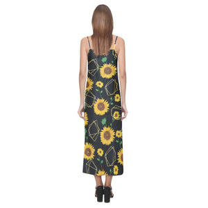 sunflower golden polygonal shapes V-Neck Open Fork Long Dress