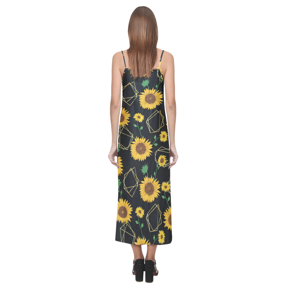 sunflower golden polygonal shapes V-Neck Open Fork Long Dress