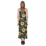 sunflower golden polygonal shapes V-Neck Open Fork Long Dress