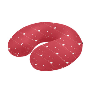 Christmas tree star snow red background U-Shaped Travel Neck Pillow