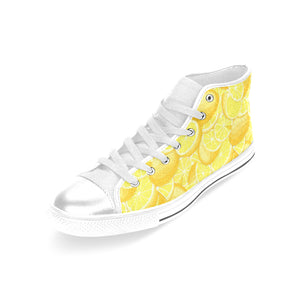 lemon pattern Women's High Top Canvas Shoes White