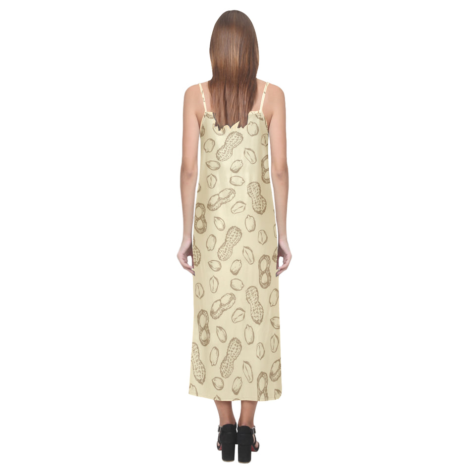 hand drawn peanuts pattern V-Neck Open Fork Long Dress