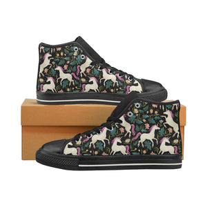 Unicorns forest background Women's High Top Canvas Shoes Black