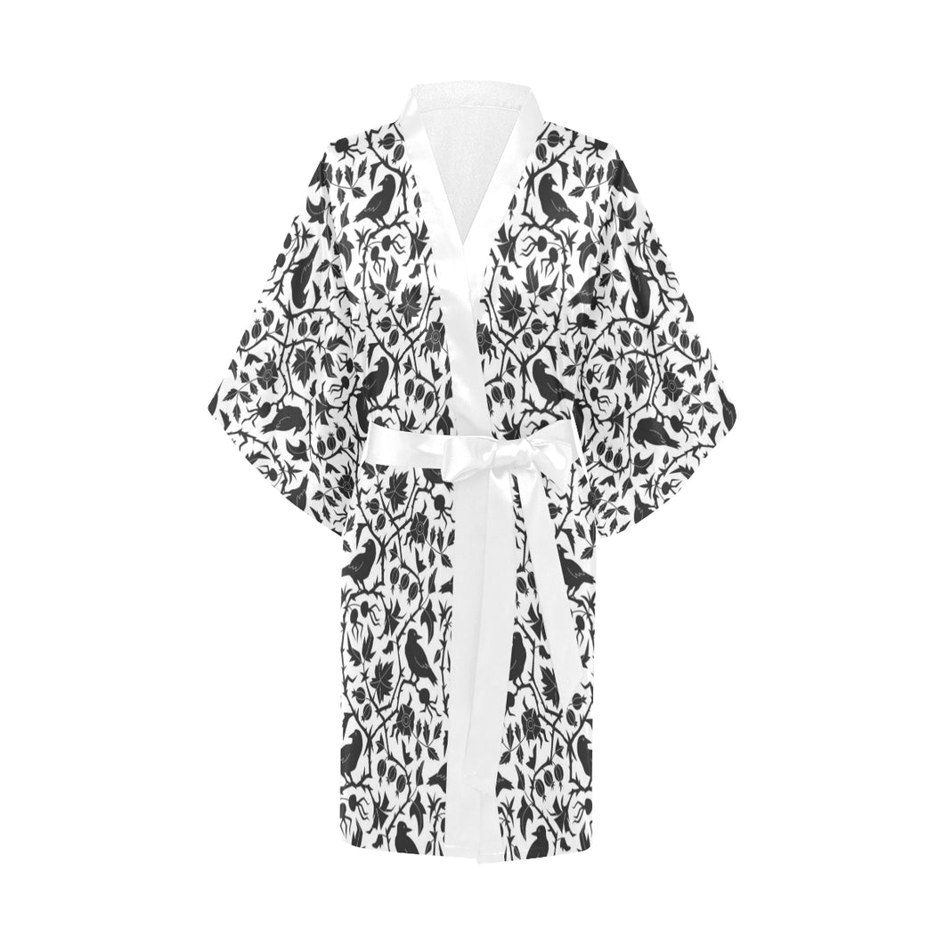 Crow dark floral pattern Women's Short Kimono Robe