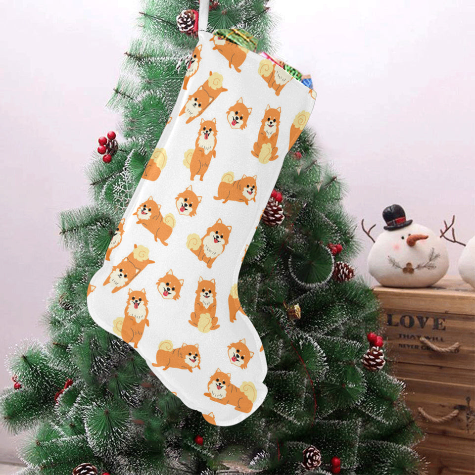 Brown pomeranian pattern Christmas Stocking