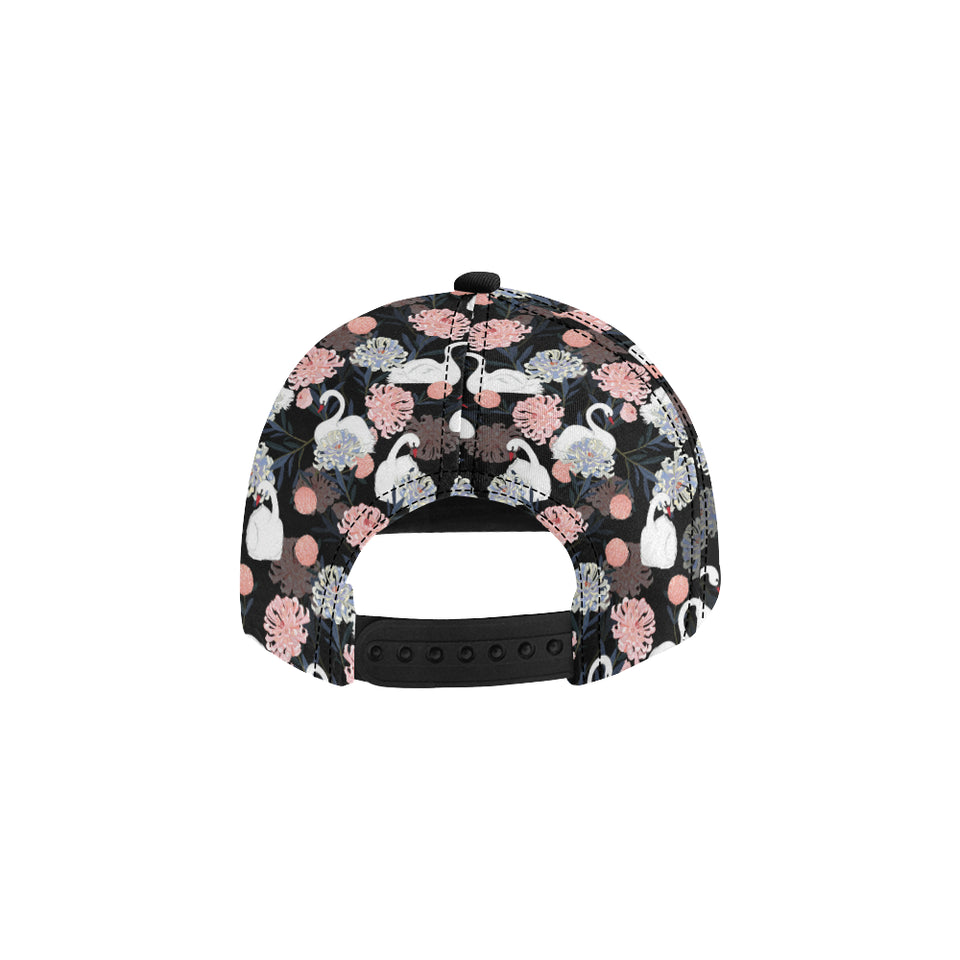 white swan blooming flower pattern All Over Print Snapback Cap