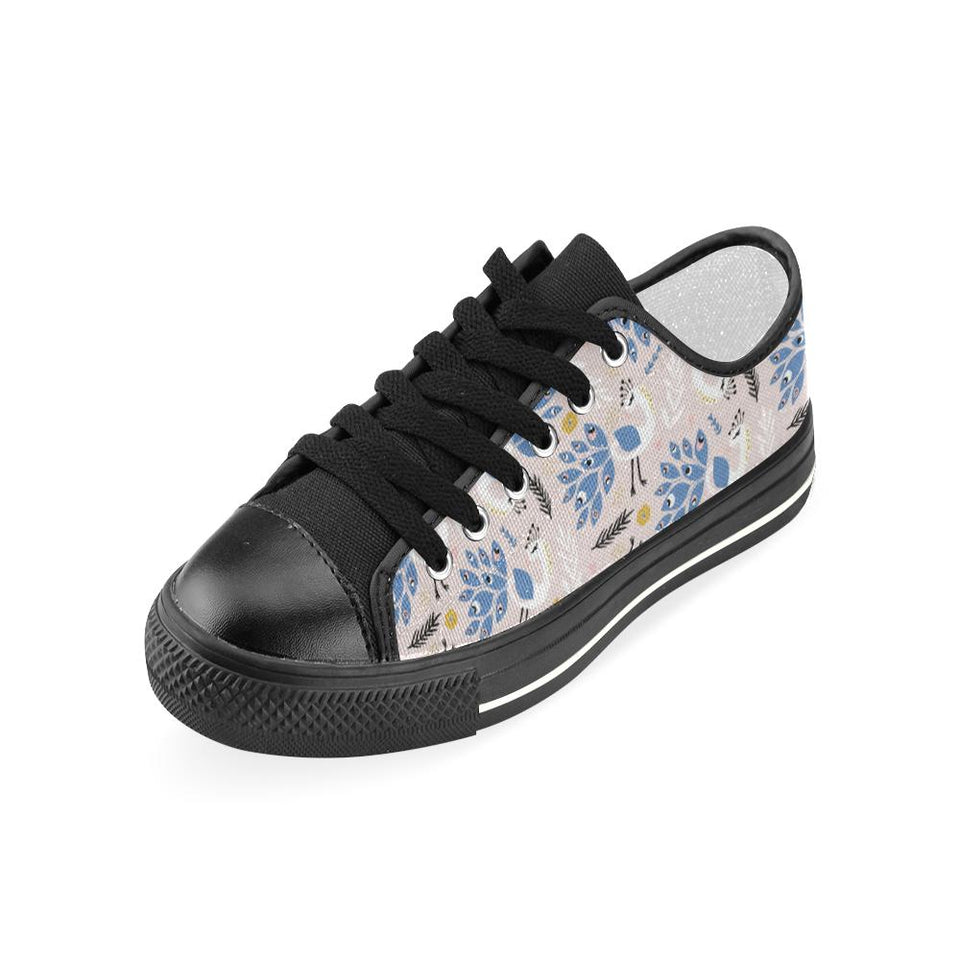 Cute peacock pattern Kids' Boys' Girls' Low Top Canvas Shoes Black