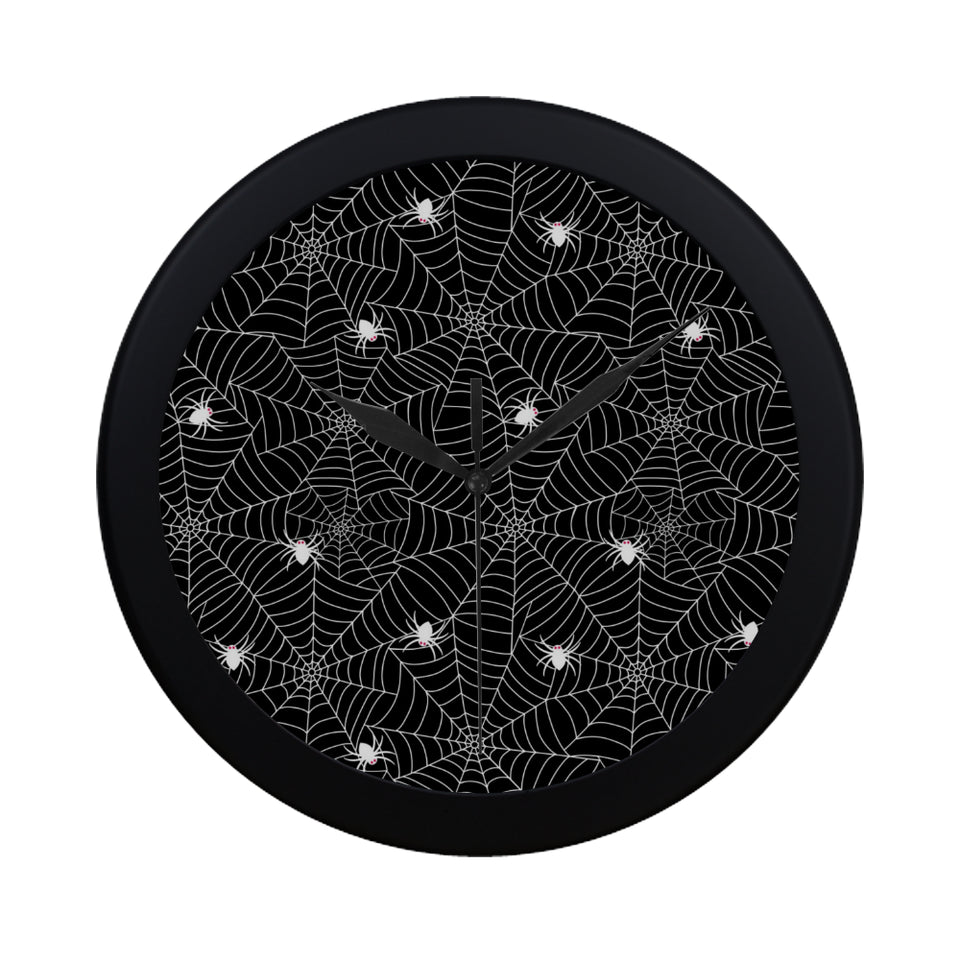 Spider web design pattern Black background white c Elegant Black Wall Clock