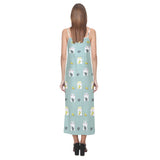 Cute hamster cheese pattern V-Neck Open Fork Long Dress