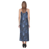 Blue Theme guitar pattern V-Neck Open Fork Long Dress