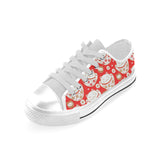 Cute Maneki neko cat red background Men's Low Top Canvas Shoes White