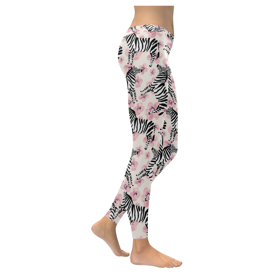 Zebra pink flower background Women's Legging Fulfilled In US