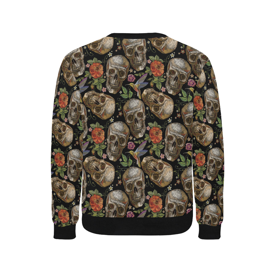 Skull rose humming bird flower pattern Men's Crew Neck Sweatshirt