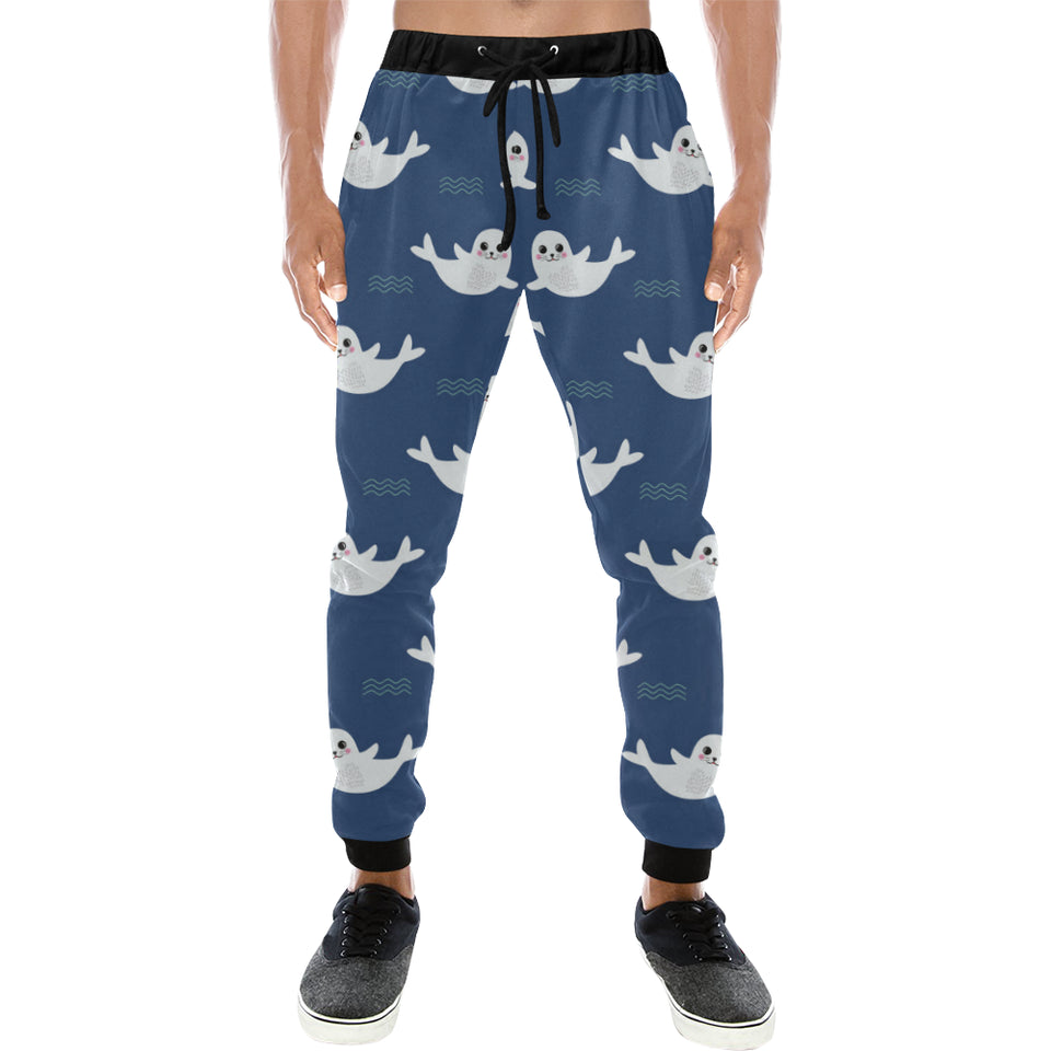 Cute white baby sea lion seal pattern Unisex Casual Sweatpants