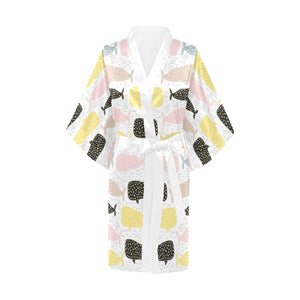 Whale dot pattern Women's Short Kimono Robe