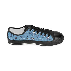 Anchors rudder compass star nautical pattern Kids' Boys' Girls' Low Top Canvas Shoes Black