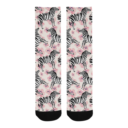 Zebra pink flower background Crew Socks