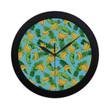 banana leaves banana design pattern Elegant Black Wall Clock