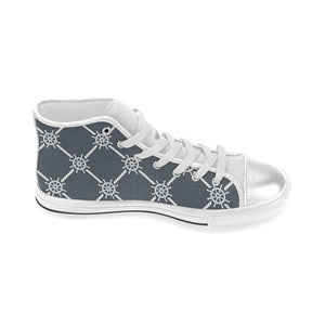 nautical steering wheel rope pattern Women's High Top Canvas Shoes White