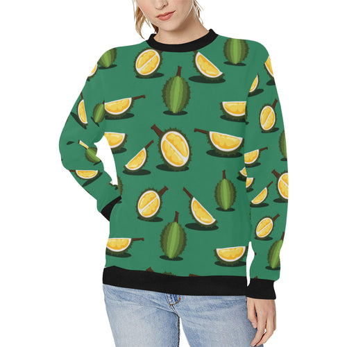 Durian pattern green background Women's Crew Neck Sweatshirt