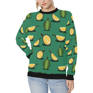 Durian pattern green background Women's Crew Neck Sweatshirt