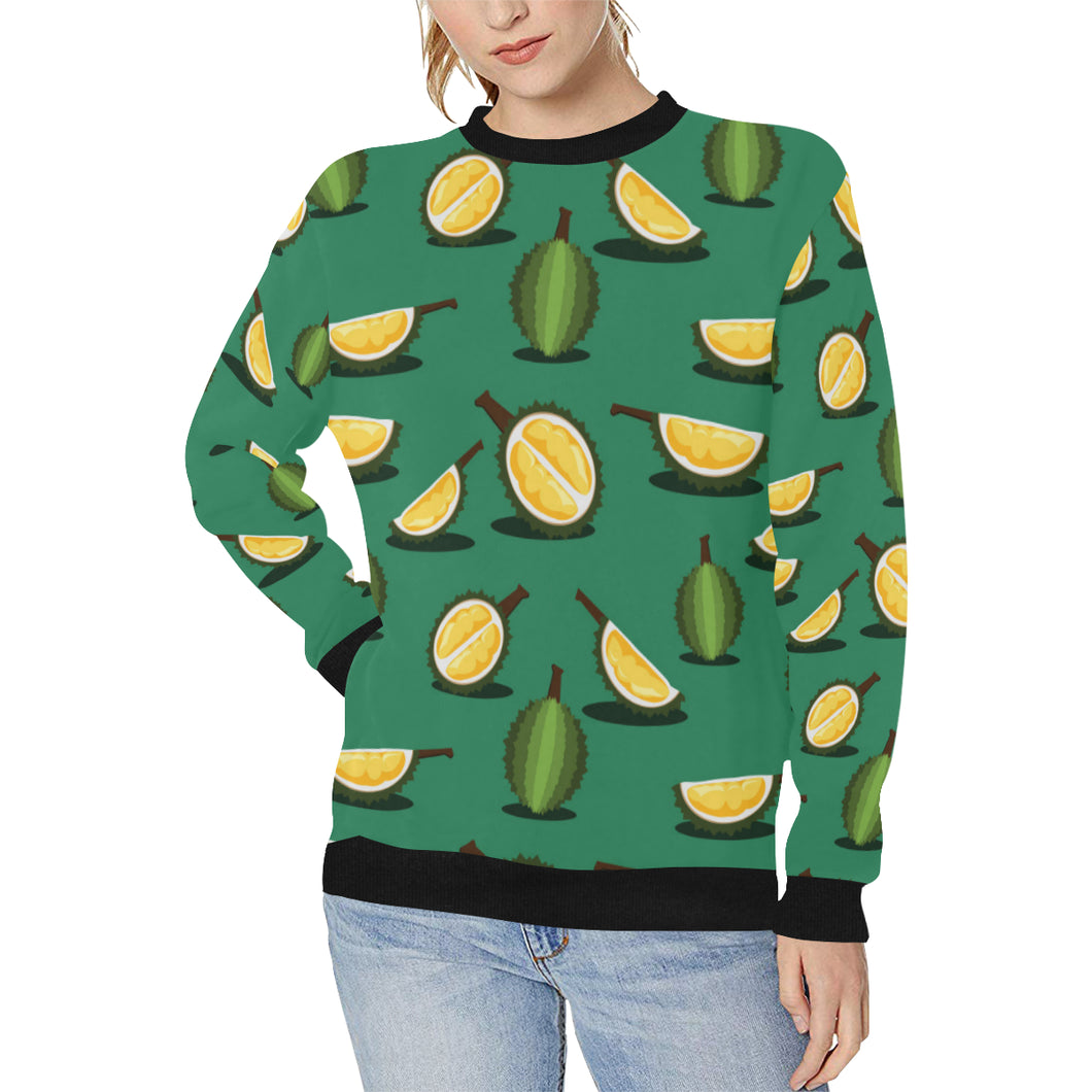 Durian pattern green background Women's Crew Neck Sweatshirt
