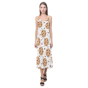 chocolate chip cookie pattern V-Neck Open Fork Long Dress