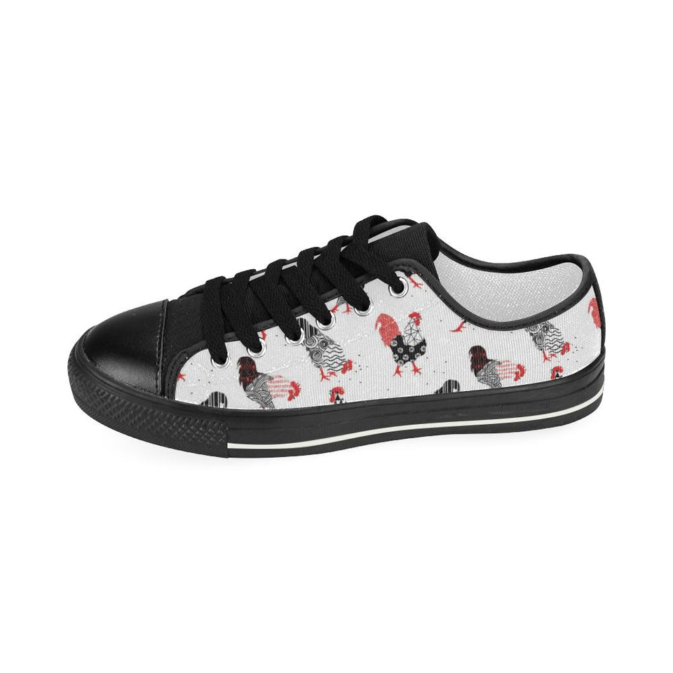 Cool rooster chicken cock floral ornament backgrou Kids' Boys' Girls' Low Top Canvas Shoes Black