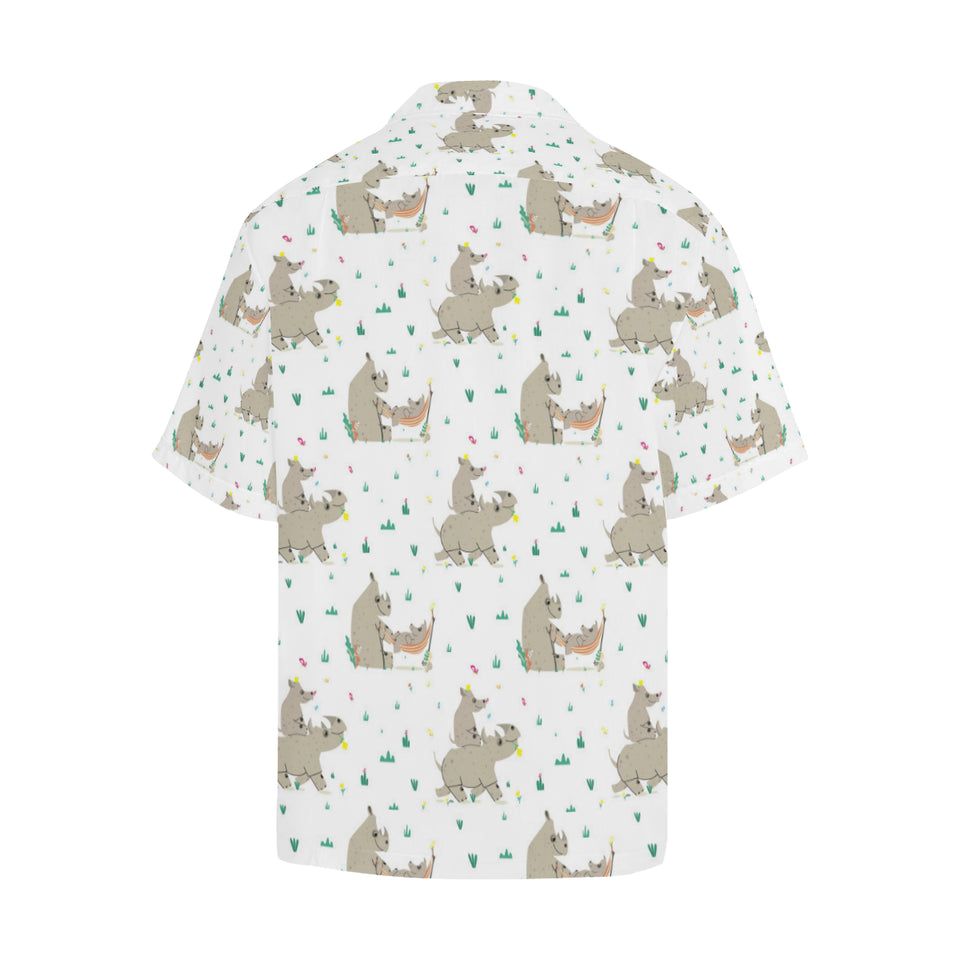 Cute Rhino pattern background Men's All Over Print Hawaiian Shirt