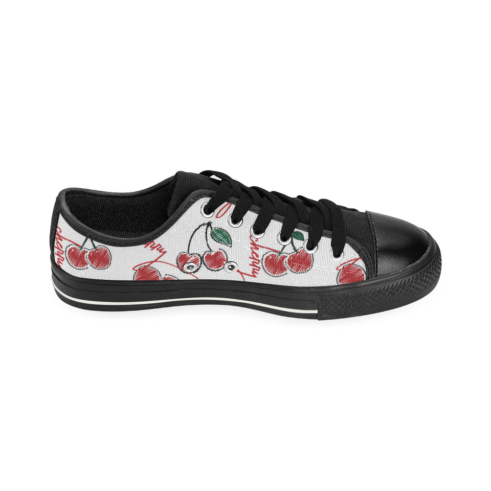 Hand drawn cherry pattern Men's Low Top Canvas Shoes Black