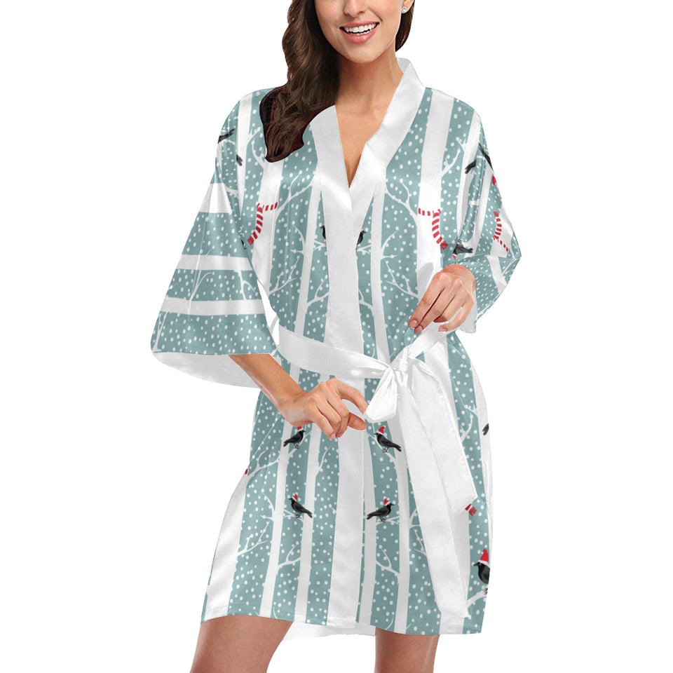 Crows christmas hat scarf Women's Short Kimono Robe