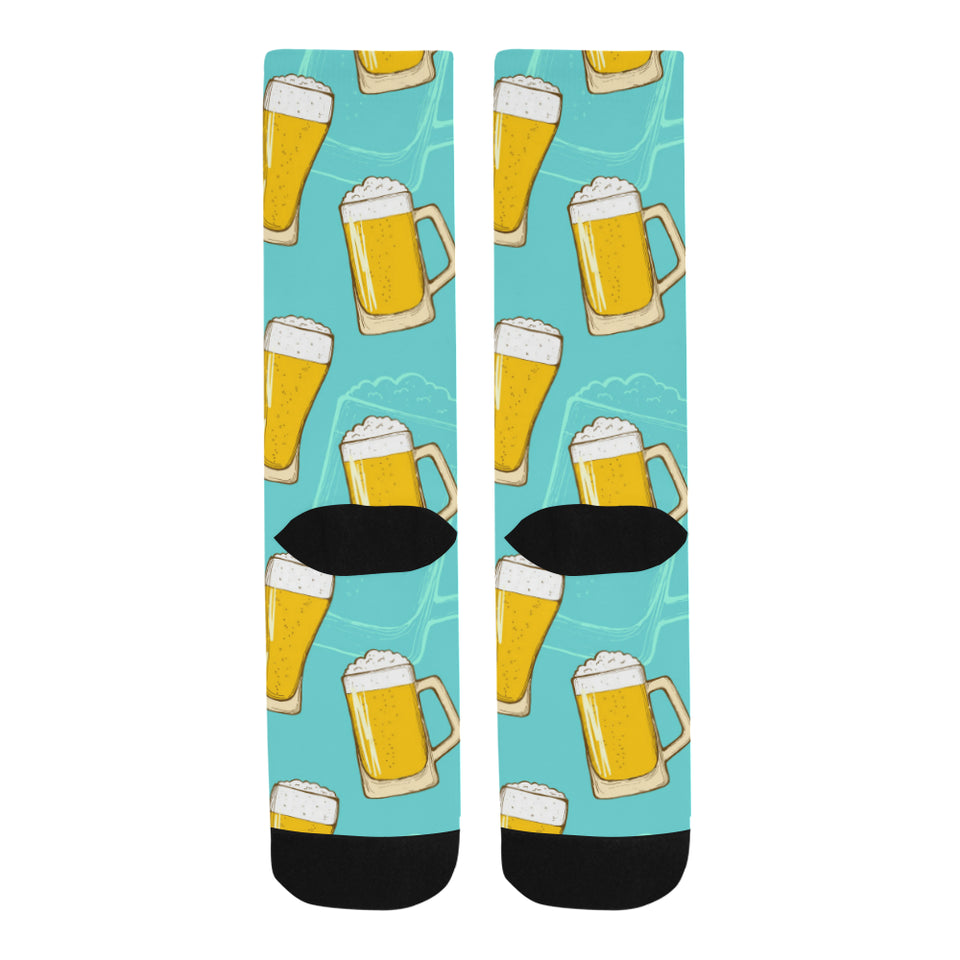 Beer pattern green background Crew Socks