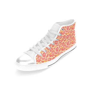 Tropical grapefruit pattern Women's High Top Canvas Shoes White