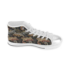 Chameleon lizard tropical leaves palm tree Women's High Top Canvas Shoes White