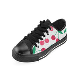 cherry pattern white background Men's Low Top Canvas Shoes Black