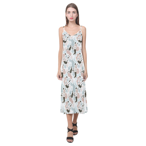 cute mermaid pattern V-Neck Open Fork Long Dress