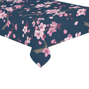 Pink sakura cherry blossom blue background Tablecloth
