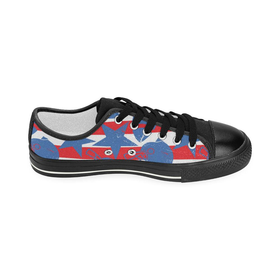 American football ball star stripes pattern Kids' Boys' Girls' Low Top Canvas Shoes Black