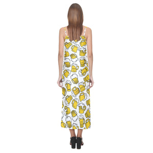 Beer design pattern V-Neck Open Fork Long Dress