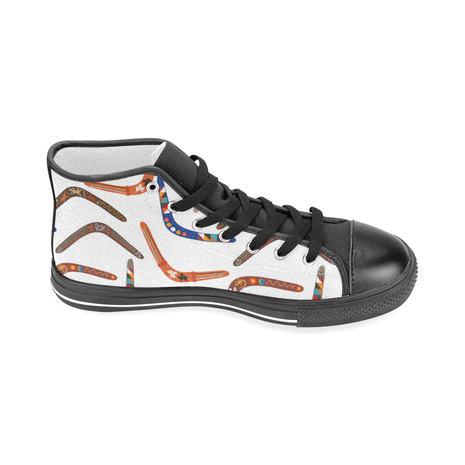 Boomerang Australian aboriginal ornament pattern Men's High Top Canvas Shoes Black
