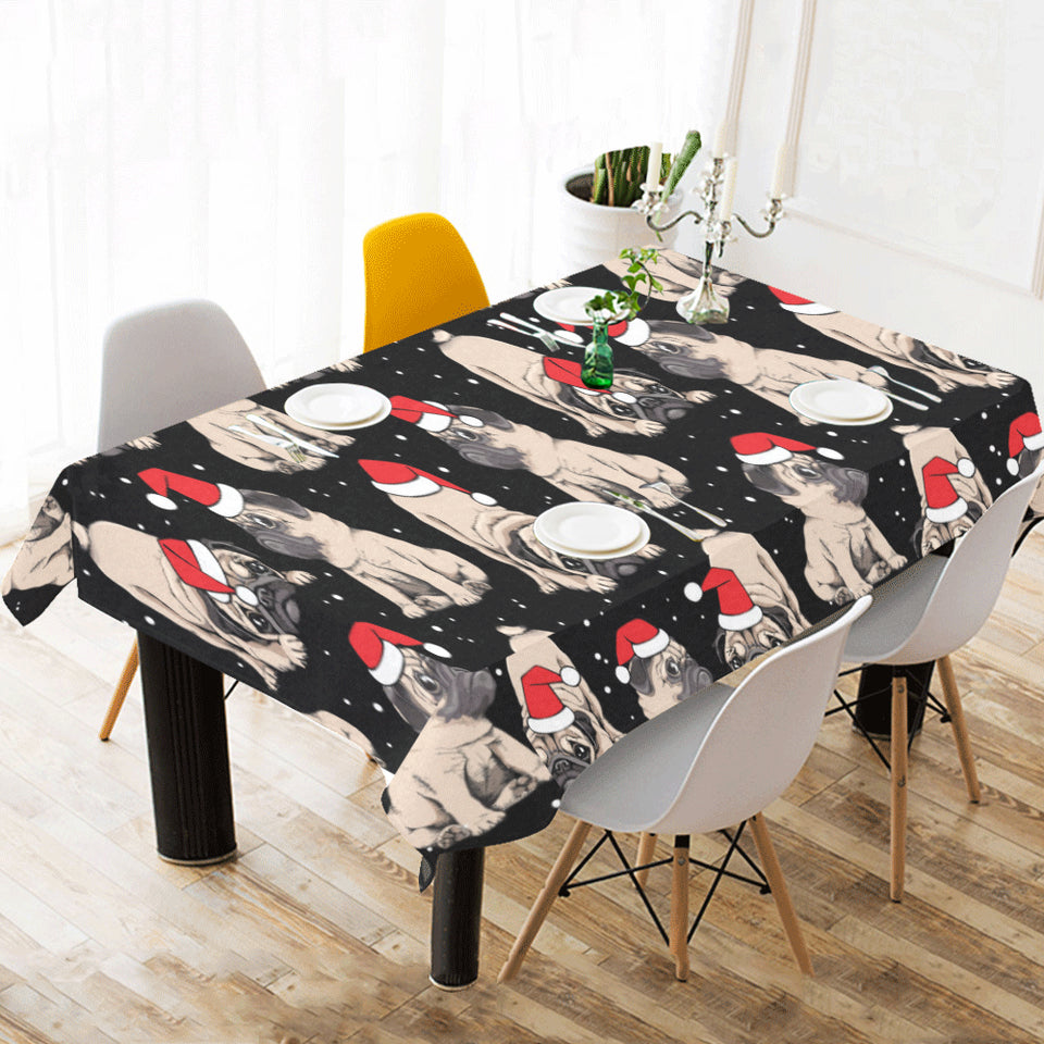 Christmas Pugs Santa_s red cap pattern Tablecloth