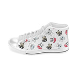 French bulldog cup paw pattern Men's High Top Canvas Shoes White