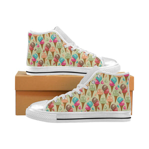 Colorful ice cream pattern Women's High Top Canvas Shoes White