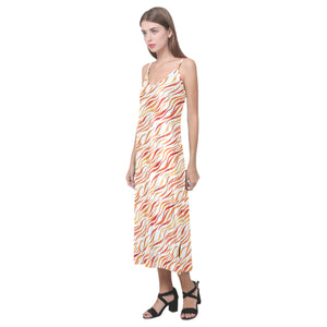 Fire flame watercolor pattern V-Neck Open Fork Long Dress