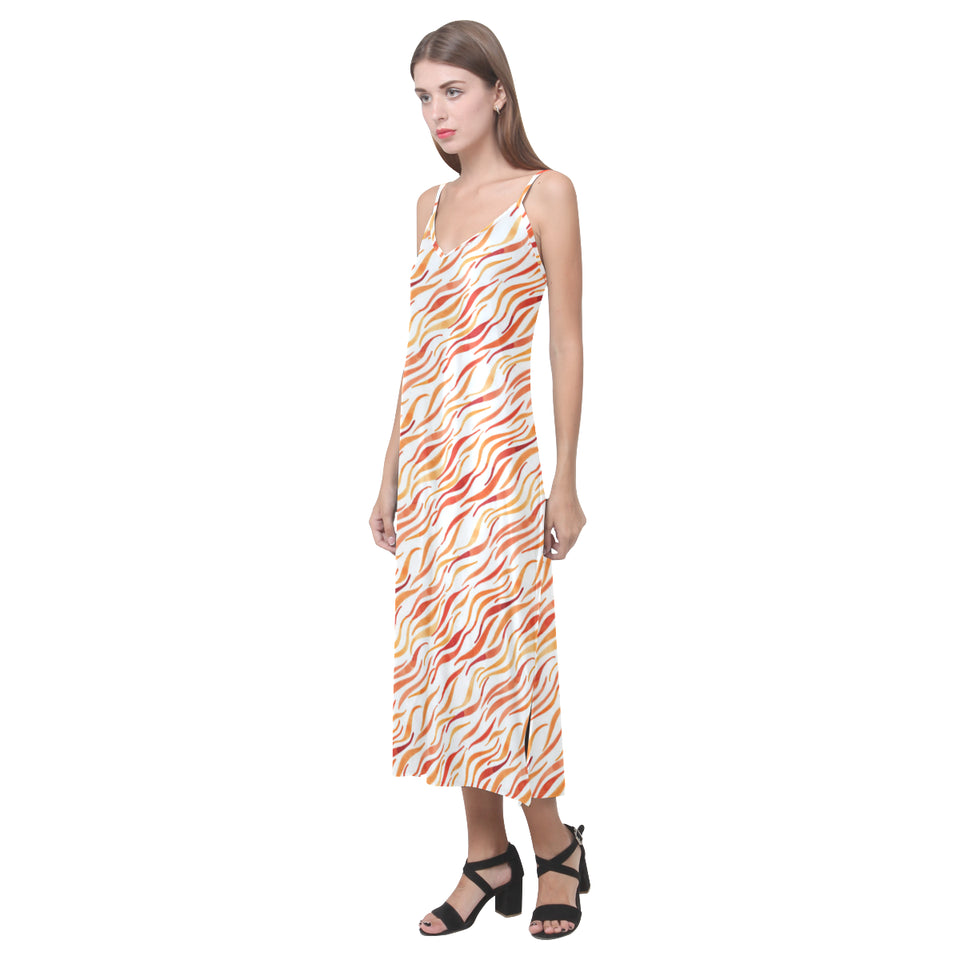 Fire flame watercolor pattern V-Neck Open Fork Long Dress